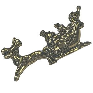 Vintage Discovery California Brass Tone Sleigh and Reindeer Tie Tack/Lapel Pin